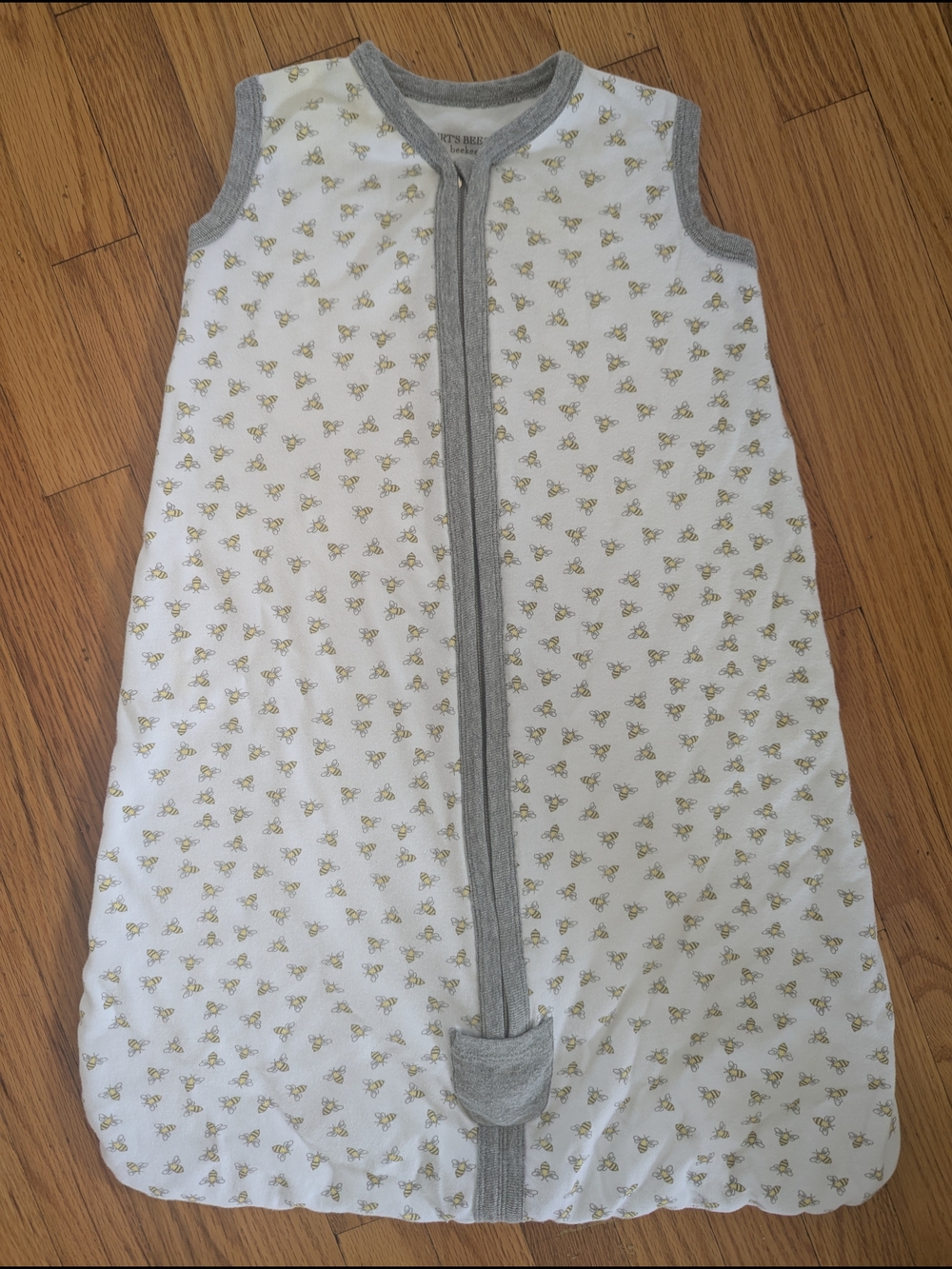 Burt's Bees Baby White Sleep Sack with Gray Trim and Yellow Bee Print